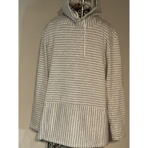 RBX Mens Grey White Striped Hoodie Activewear Pullover Sweatshirt Size M